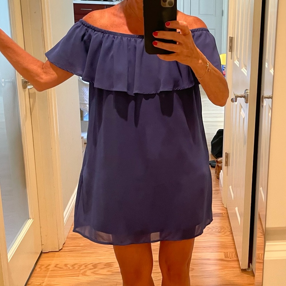 Off The Shoulder Blue Mini Dress